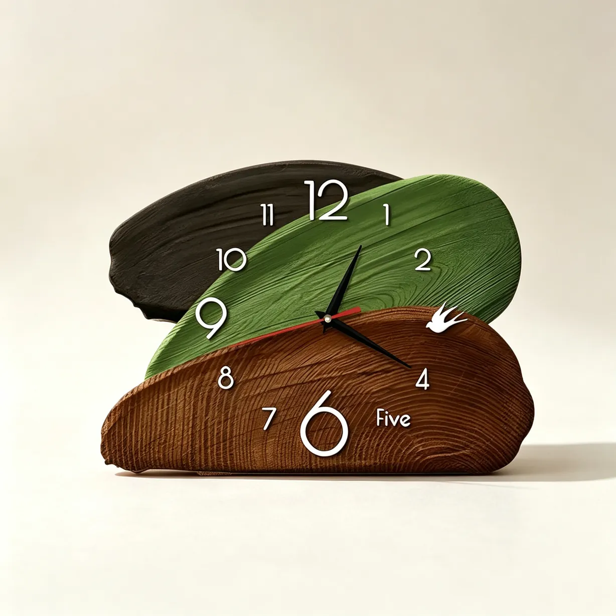 home-decor-wood-art-clock-01 Wooden Leaf Art Clock - Image 1