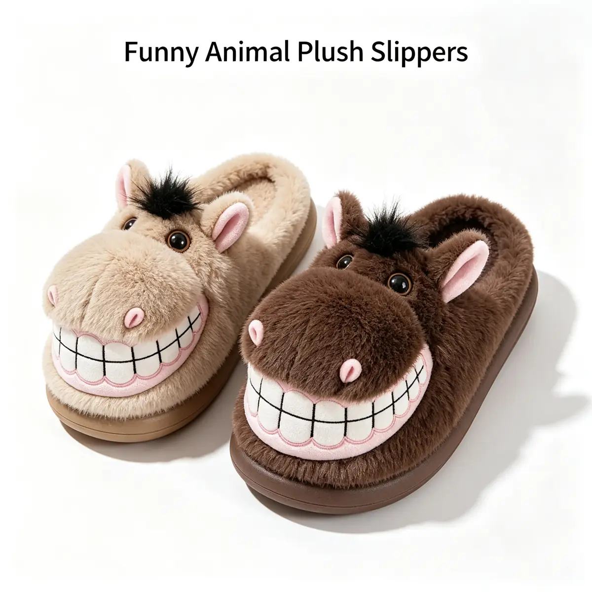 home-funny-animal-plush-slippers-01 Funny Animal Plush Slippers - Image 1